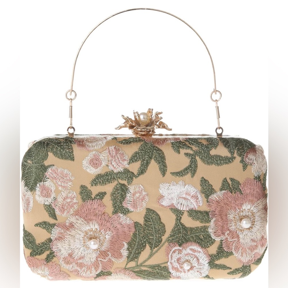 NWT Vintage Floral Embroidery Clutch Evening Handbag, MULTIPLE COLORS AVAILABLE